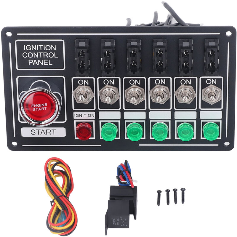 – 12v-wippschalterfeld – 6 Ein/aus-schalter – Roter Startknopf – Schnelle Installation Für Rennwagen