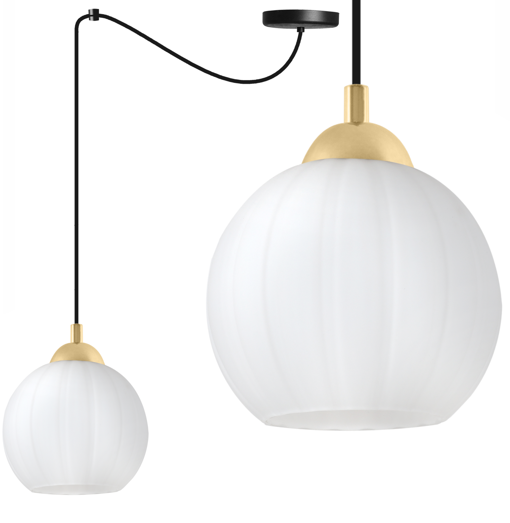 Costa Spider Pendelleuchte, Schwarz Und Gold, 1-pl, Weiße Kugel, E27