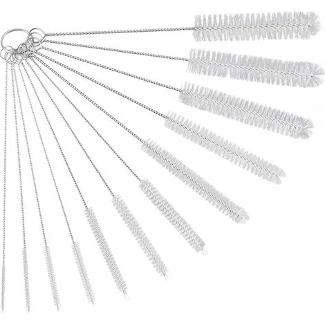 Set Mit 12 Reinigungsbürsten, Reinigungsbürste Für Tuben, Glasflaschen, Babyflaschen, Wasserkocher Und Tastaturen, Nylon-reinigungsbürste Für Flaschen, Weiß