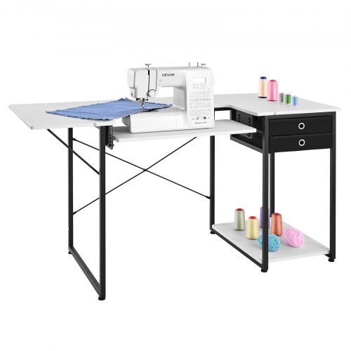 Nähtisch Nähmaschinentisch Mit Klappbarer Tischplatte & Verstellbarer Ablage & Stahlbeinen & Schublade, Mehrzwecktisch Computertisch Für Zuhause Modestudio Kunststudio Bildungseinrichtung