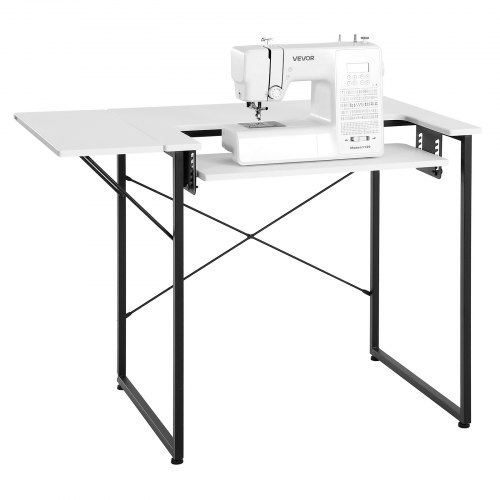 Nähtisch Nähmaschinentisch Mit Klappbarer Tischplatte & Verstellbarer Ablage & Stahlbeinen, Mehrzwecktisch Computertisch Für Zuhause Modestudio Kunststudio Bildungseinrichtung, Weiß