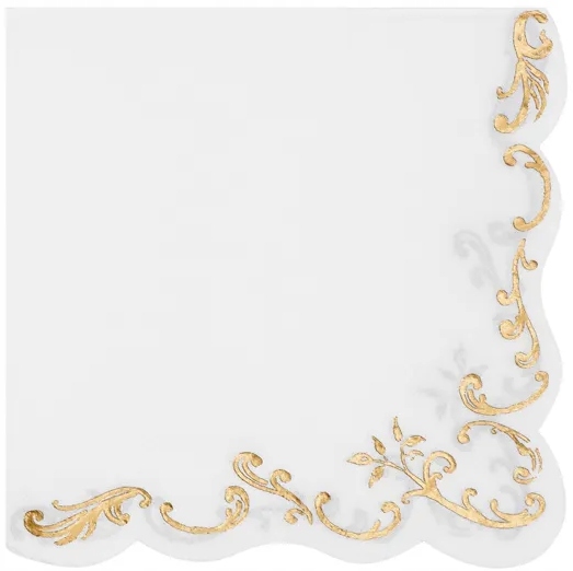 Weiße Servietten Mit Goldverzierung, Kommunion, Taufe, Geburtstag, Hochzeit, 33 X 33 Cm, 12 Stück