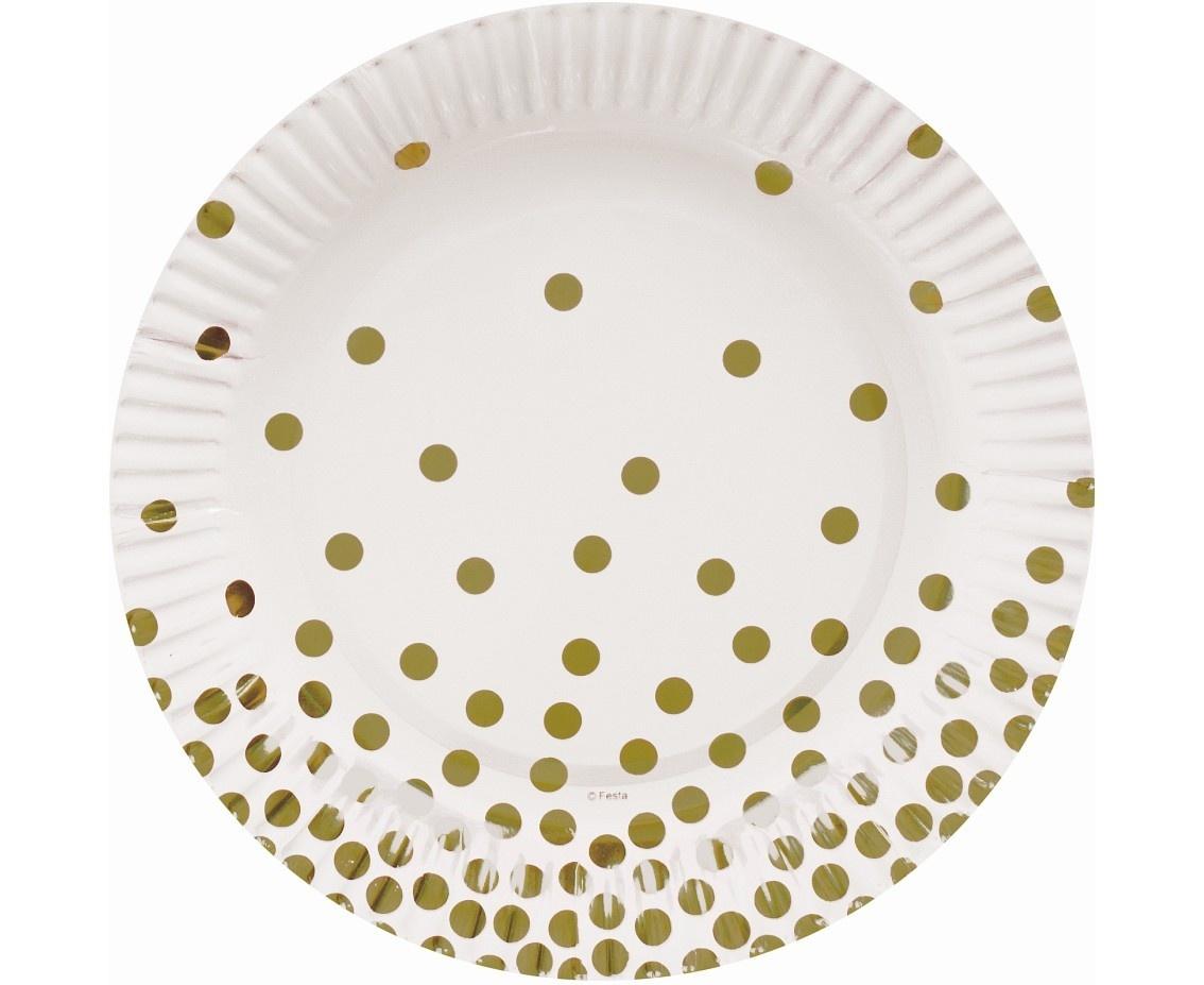 Weiße Pappteller Mit Goldenen Punkten, 18 Cm Durchmesser, 6 Stück