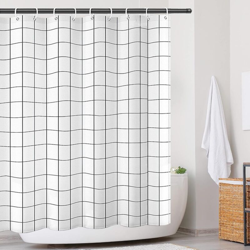 Schnelltrocknender Duschvorhang 180 X 200 Cm, Wasserdicht, Beschwerter Saum, Waschbar, Mit 12 Haken