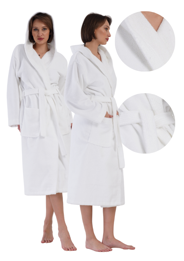 Damen-bademantel Aus Baumwollfrottee Mit Bindebändern, Taschen Und Kapuze, Vienetta Xl