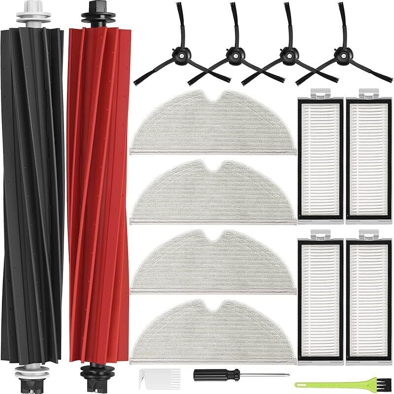 Zubehörset Für Roborock Q5 Pro+ / Q8 Max+ / Q8 Max Plus Q5 Pro Ersatzteile Für Roborock Q5 Duoroller+ / Q5 Max+, 2 Hauptbürsten, 4 Wischmopps, 4 Filter, 4 Seitenbürsten