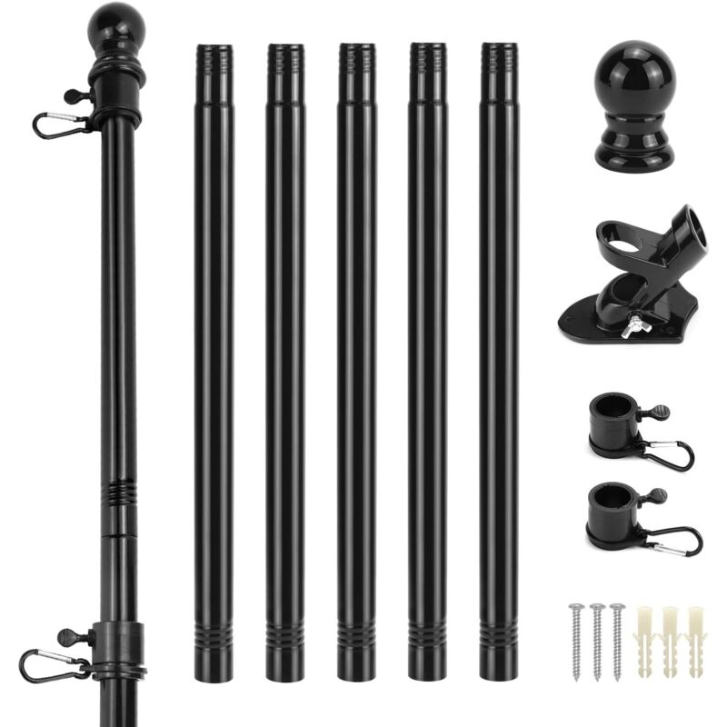 Außenfahnenmast-set – 180 Cm Metallfahnenmast Mit Wandhalterung, Winkelkopf Und Drehring – 45°/90°-aufhängung – Längenverstellbar