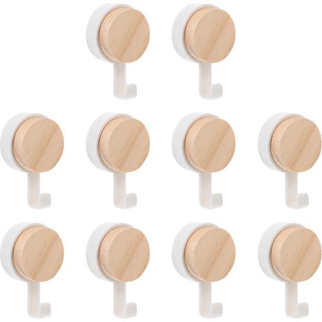 Dekorative Weiße Wandhaken Aus Holz, Stabile Und Abnehmbare Klebehaken Für Kleidung Und Hüte, 10er-set Für Bad Und Zuhause