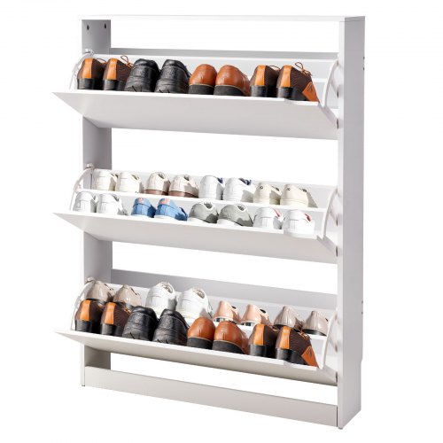 Schuhschrank Mit 3 Klappen, Platzsparender Schuhkipper, Freistehender Schuhregal-organizer Für Den Eingang Flur Wohnzimmer Veranda, Modernes Schuhregal 800 X 220 X 1165 Mm Weiß