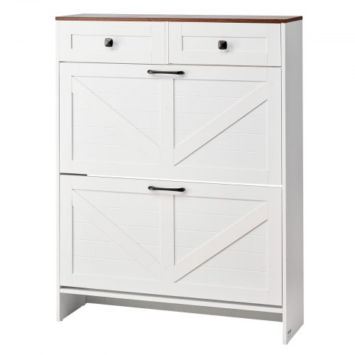 Schuhschrank Mit 2 Klappen & Kippschutz & Schubladen, Platzsparender Schuhkipper, Freistehender Schuhregal-organizer Für Den Eingang Flur Wohnzimmer Veranda, Schuhregal 80x24x105 Cm Weiß