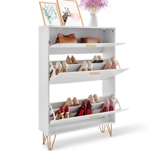 Schuhschrank Schmal, Schuhregal Weiß, 800 X 239 X 1200 Mm Schuhkipper Mit 3 Klappen + Oberem Staufach, Schuhkommode 68 Kg Tragfähigkeit, Aufbewahrungsschrank Schuh P2-spanplatte Für Flur