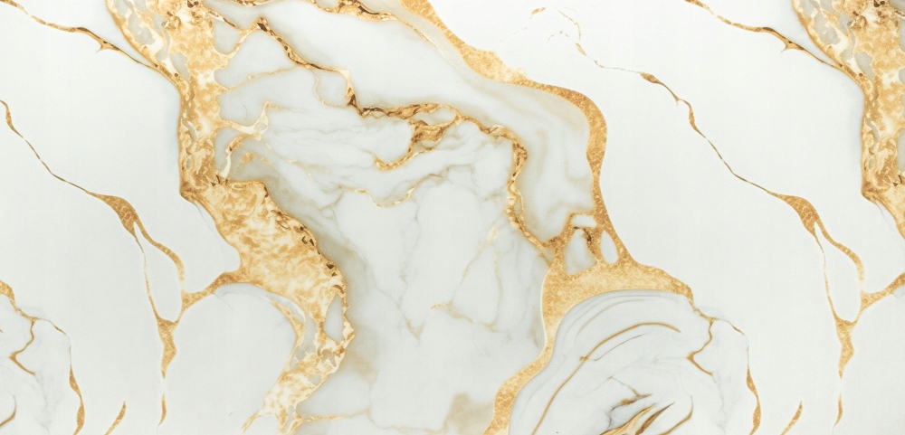 Selbstklebende Pvc-dekorplatte, Glatte, Weiß-goldene Marmoroptik, 280 X 60 Cm