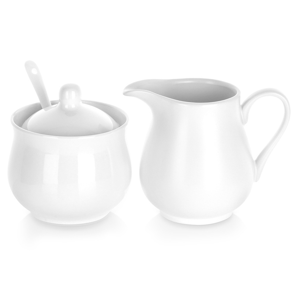 Set Bestehend Aus Zuckerdose, Milchkännchen, Löffel Und Zucker-milch-behälter, Weiß