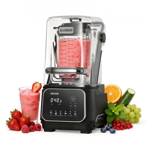 Standmixer 2 L Smoothie Mixer Mit Schutzabdeckung 2200 W Crushed Ice Maker Mit Selbstreinigungsfunktion Einstellbarer Drehzahl 6 Voreingestellte Programme Smoothies Eiscrushing Pürees Schwarz