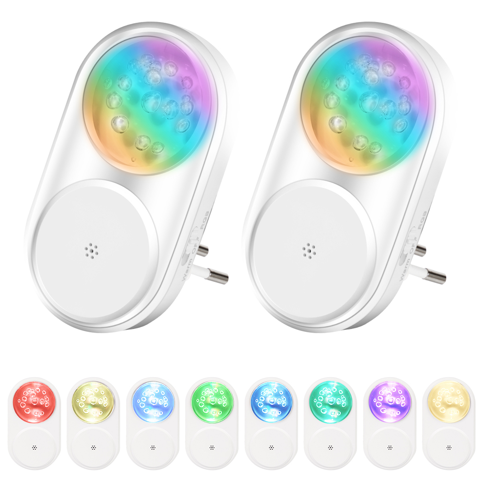 2 X 1w Led-nachtlichter, Berührungsempfindliche Beleuchtung, Warmweißes Licht + 7 Rgb-farben, Automatische Lichtmodi, Für Ankleidezimmer, Kleiderschränke, Küchen, Wohnzimmer, Schlafzimmer