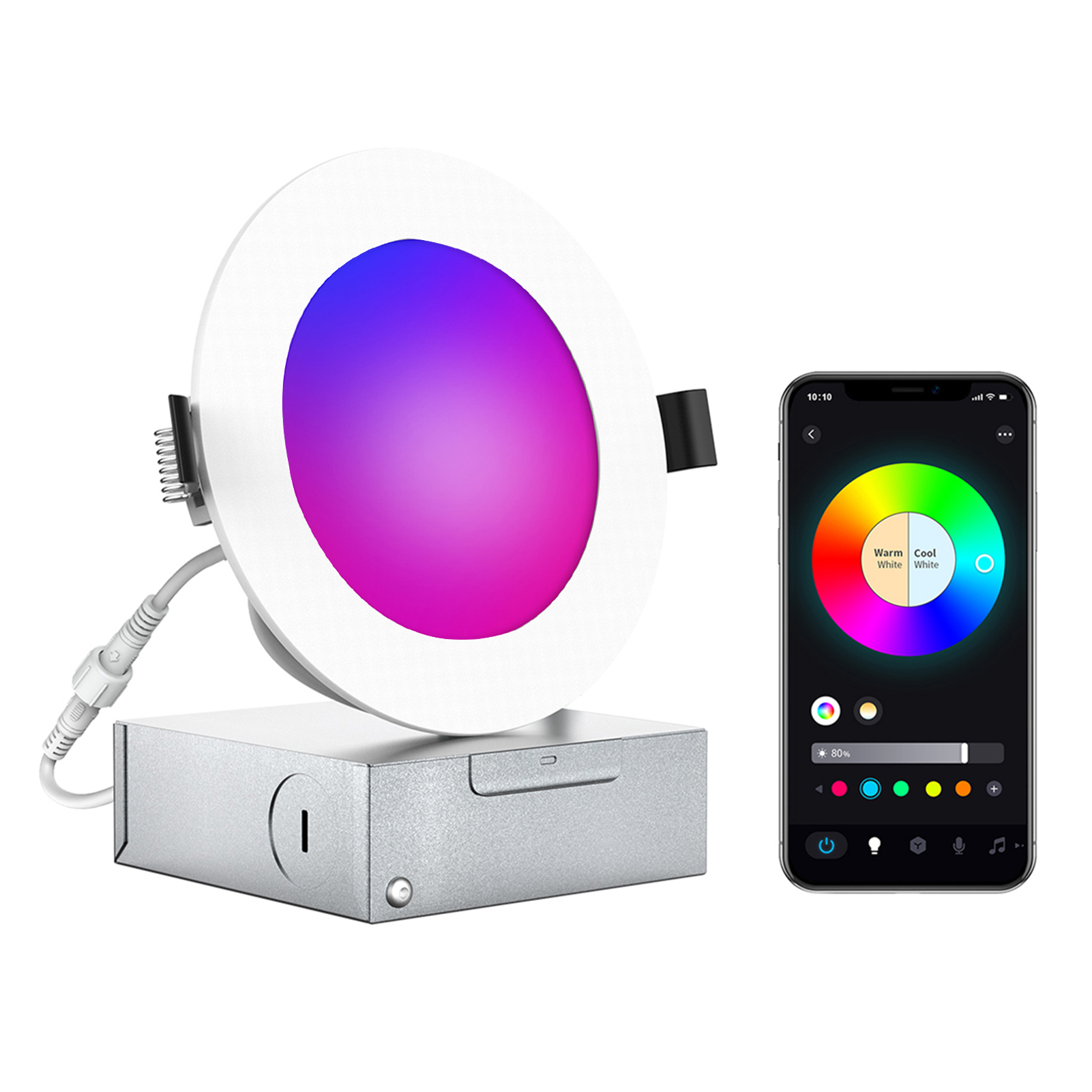 C100-130v 12w Led Rgb+cct 6 Zoll, Intelligenter Einbaustrahler, Duale Drahtlose Und Bluetooth-verbindung, Kompatibel Mit Smartphones, Mobiler App Und Sprachsteuerung, 16 Millionen Farben.