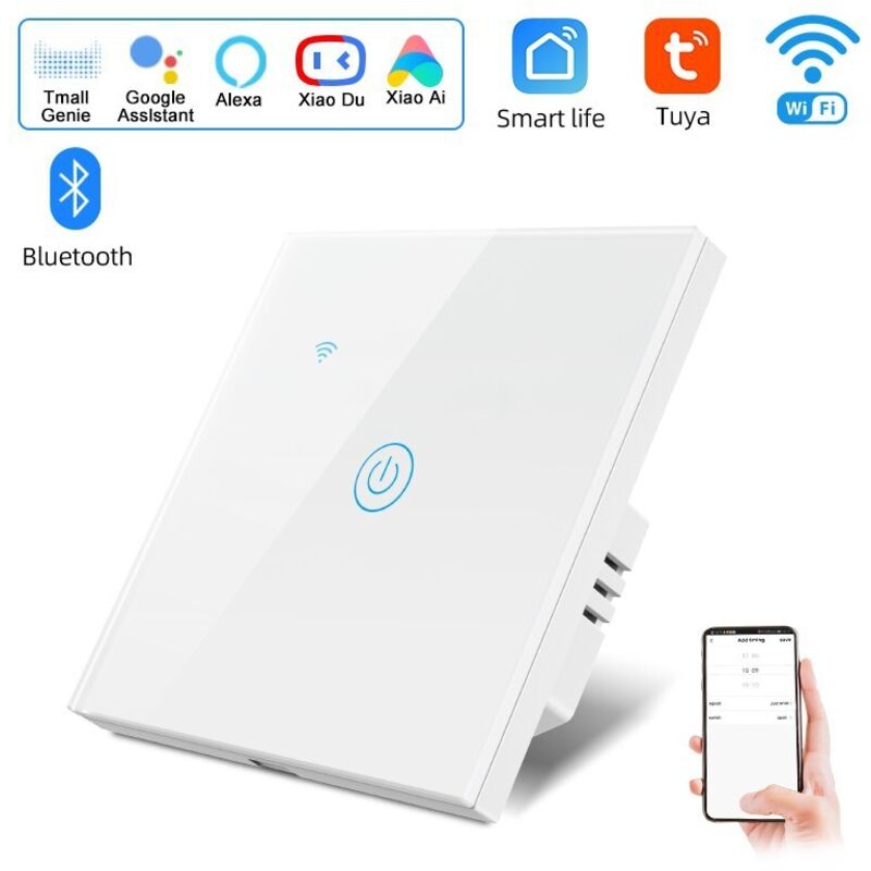 Intelligenter Wlan-schalter, Kompatibel Mit Alexa, Einweg-wandschalter, Weißes Gehärtetes Glaspanel, Tuya/smart Life App
