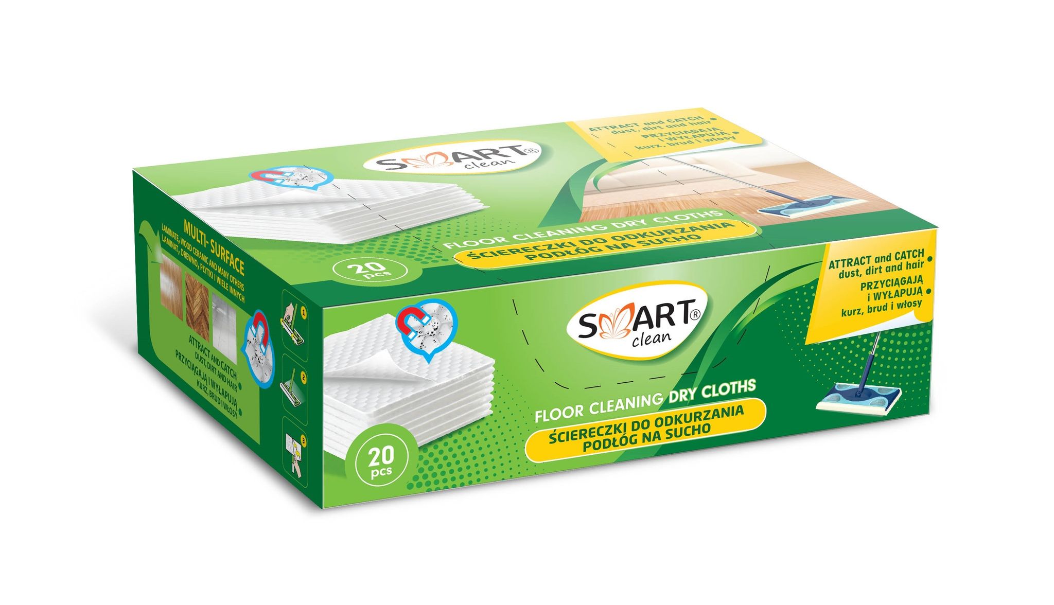 Smart Clean Trockenreinigungstücher Für Böden, 20 Stück