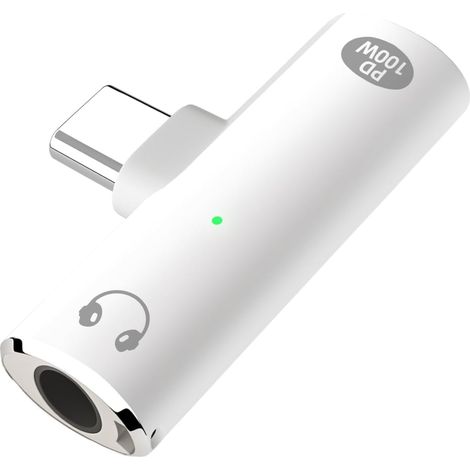 Weißer 2-in-1-schnellladeadapter (100 W) Mit Usb-c-anschluss Für Kopfhörer Und 3,5-mm-audioadapter Für Usb-c-smartphones