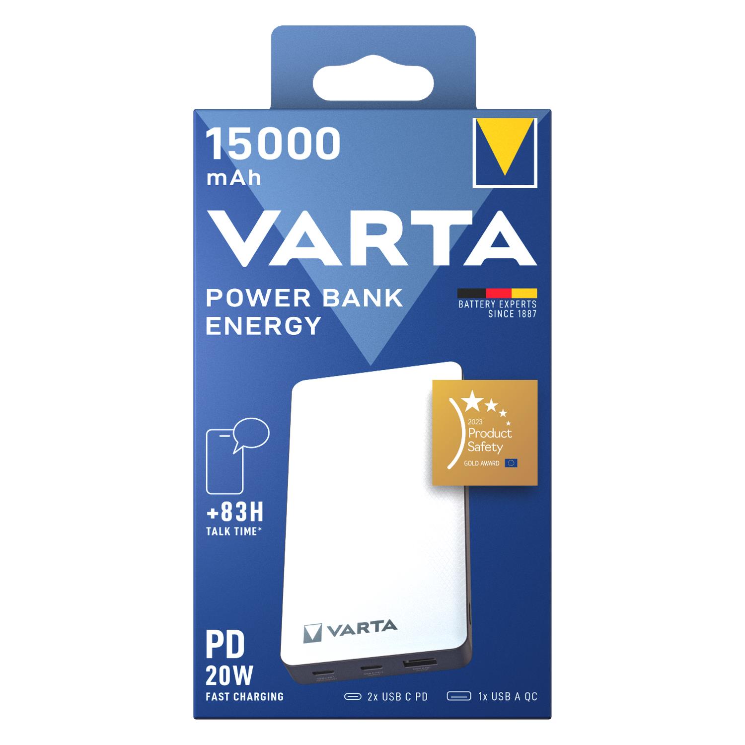 Varta Powerbank 15000mah Energiespeicher Mit Usb-c- Und Usb-a-anschluss Für Smartphones Und Tablets