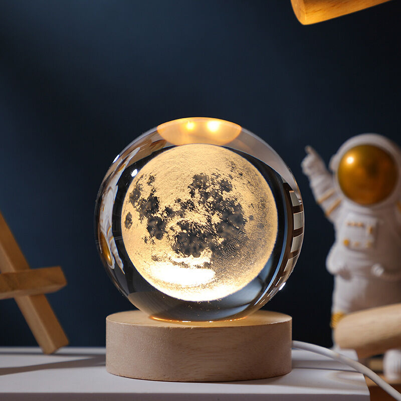 3d-kristallkugel-nachtlicht – Led-mond Für Kinder Mit Holzsockel – Galaxie – Nachtlicht – Geschenk – Originelle Schlafzimmerdekoration [energieklasse F]