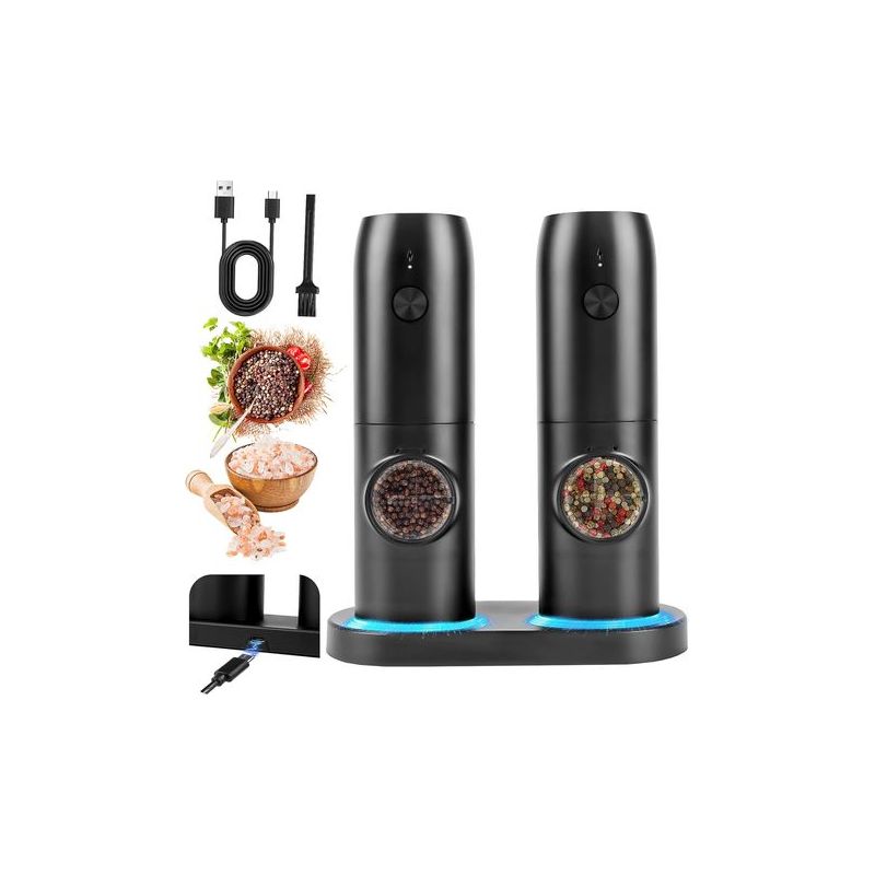 Elektrisches Pfeffermühlen-set, 2er-pack Elektrische Salz- Und Pfeffermühlen Mit Wiederaufladbarer Basisstation, Weißer Led-beleuchtung, Ideal Zum Mahlen Für Grillabende Und Restaurants