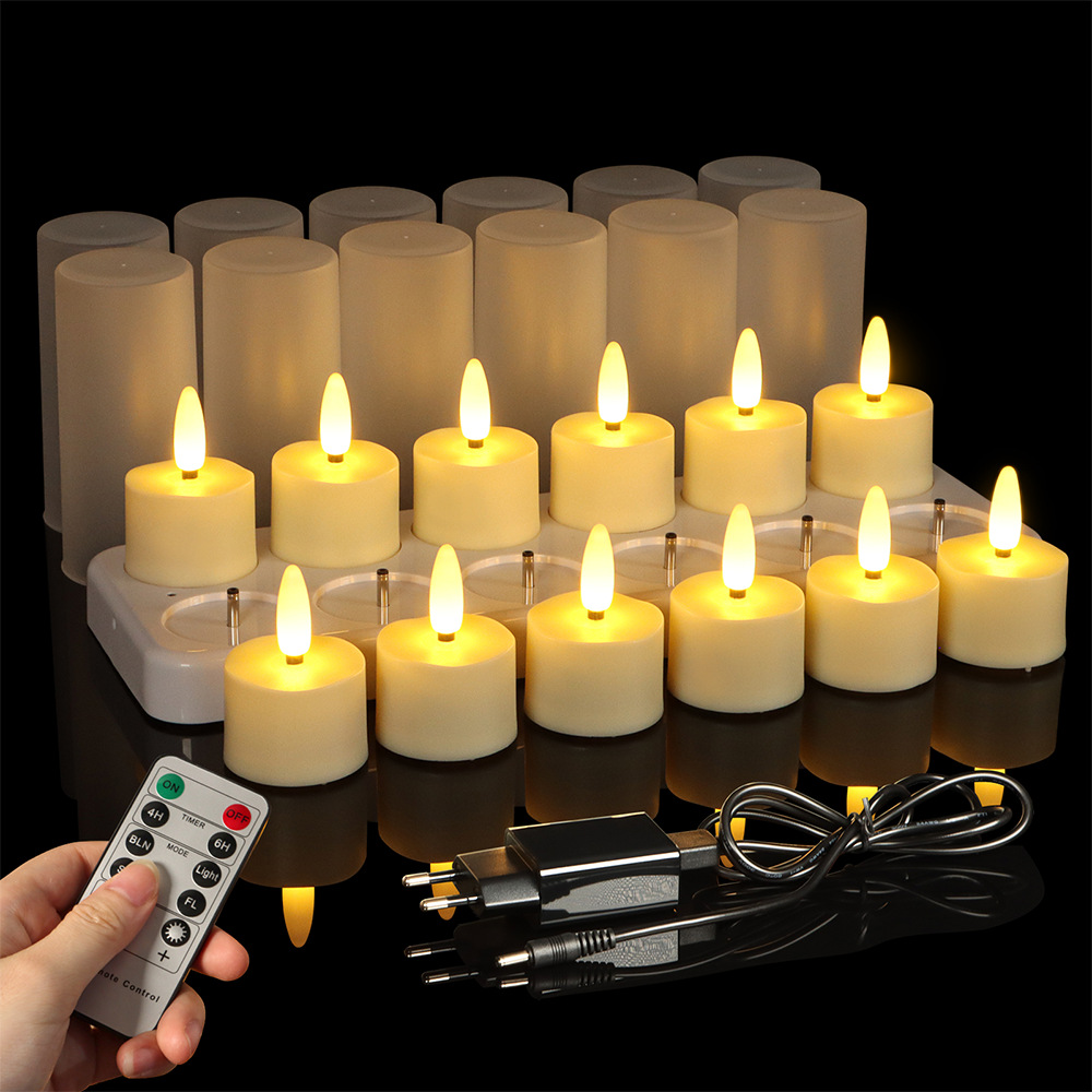 Wiederaufladbares Teewachs, 12er-packung, Mit Ladestation Und Timer, Led-teewachs, Blinklicht, Mit Fernbedienung Und Timerfunktion.