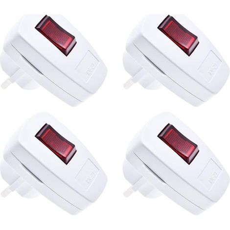 Ip20-stecker Mit Schalter, 4er-packung Schutzkontaktstecker, Extraflacher Schutzkontaktstecker 250 V (16 A), Weiß