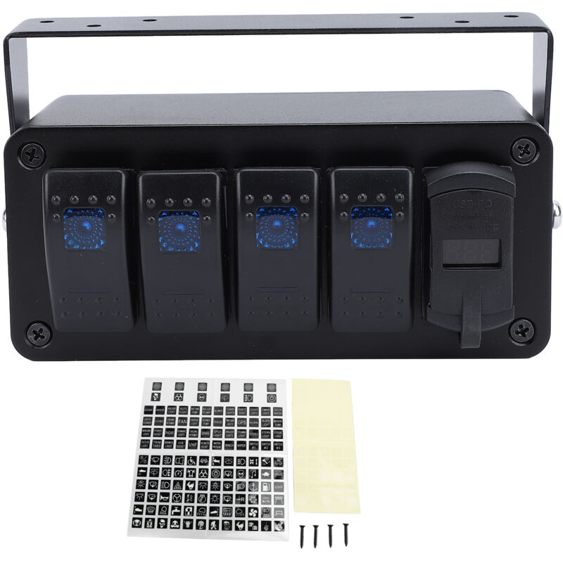 4-fach Vorverdrahtete Schalterdose, Spst 12v Pd Typ C Ein-/ausschalter, Qc 3.0 Usb-ladegerät Mit Voltmeter, Wasserdichtes Aluminium-wippschalterfeld.