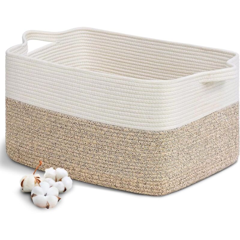 Großer Wäschekorb Aus Gewebter Baumwolle Mit Griff, 55 X 30 Cm, Faltbarer Aufbewahrungskorb Aus Baumwollseil, Für Kleidung, Spielzeug, Bettwäsche, Wohnzimmer, Schlafzimmer, Badezimmer
