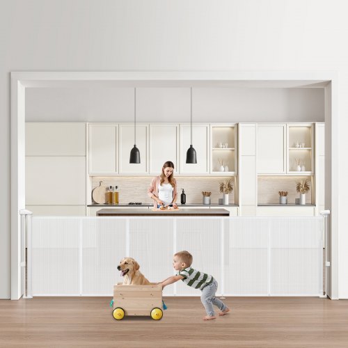 Einziehbares Babygitter Hundegitter Ausziehbar Auf 280 Cm Breite / 87 Cm Höhe, Haustiergitter Schutzgitter Aus Netzmaterial Für Innentreppen Türen Flure Spielzimmer, Treppenschutzgitter Grau