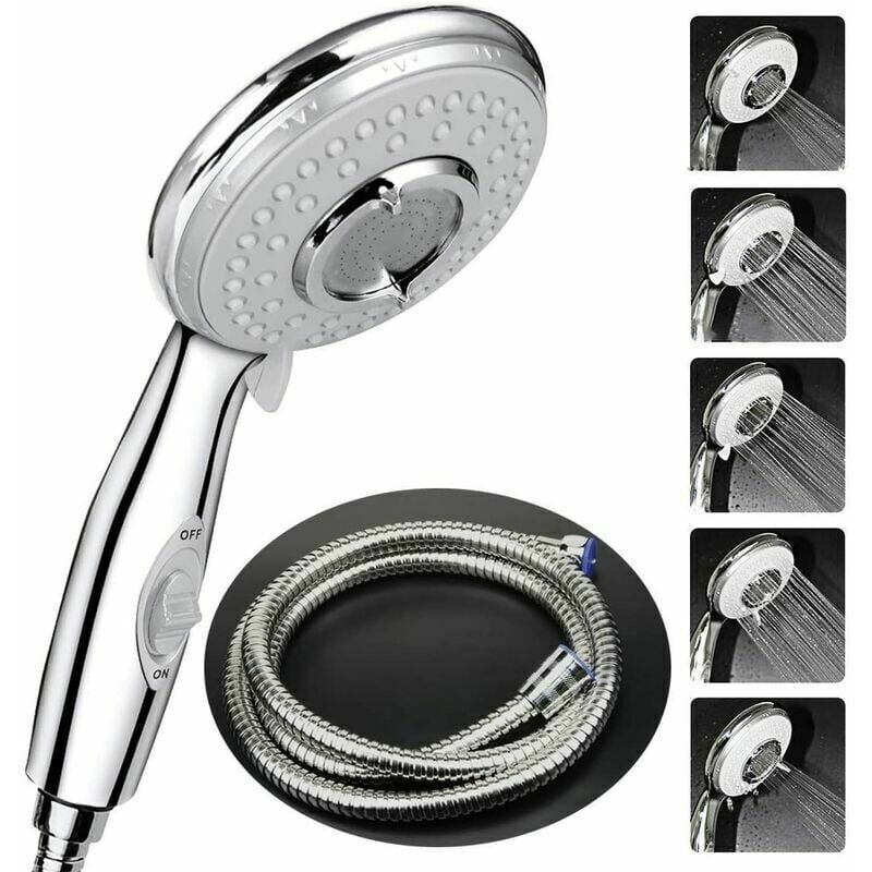Druckbrausekopf Mit Schalter, Fünf-stufen-brausekopf, Verstärkter Druckbrausekopf, Wassersparende Handbrause (brause + Europäische Halterung + 2-meter-schlauch)