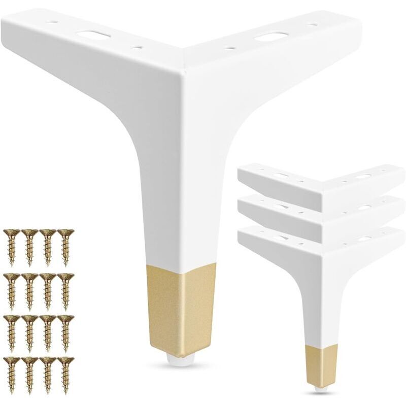 Set Mit 4 Metall-möbelbeinen, 15 Cm – Moderne, Weiß/goldene, Rautenförmige Dreiecks-ersatzbeine Für Schränke, Sofas, Tische, Hocker
