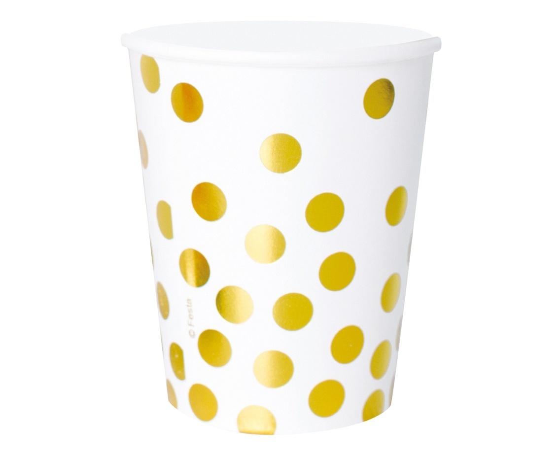Weiße Pappbecher Mit Goldenen Punkten, 250 Ml, 6 Stück