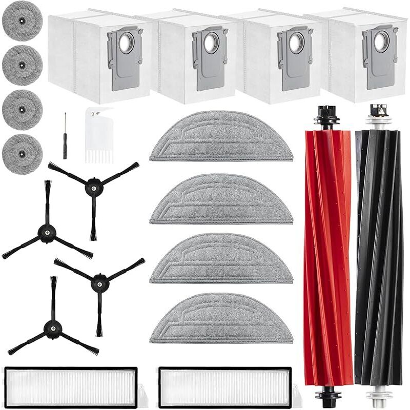 22-teiliges Zubehörset Für Den Roborock S8 Maxv Ultra Staubsauger: 2 Hauptbürsten, 4 Seitenbürsten, 4 Tücher, 4 Staubbeutel, 2 Filter, 4 Seitenbürsten, 1 Reinigungsbürste, 1 Schleudertrockner