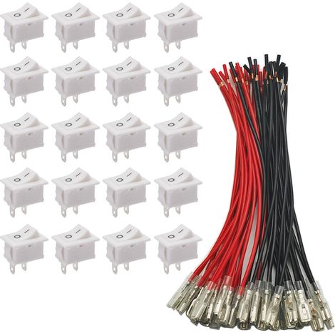 20 Stück Ein-/ausschalter Mit 15 Cm Langem 20awg-kabel, Mini-bootsschalter Kcd1 Druckknopf-wippschalter Für Auto, Boot, Haushaltsgeräte, Weiß, 15 Mm × 21 Mm