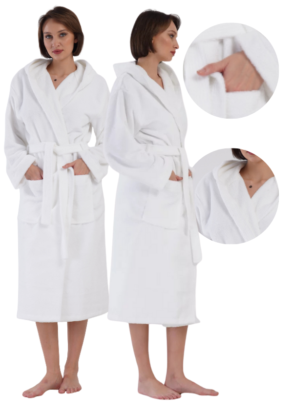 Damen-bademantel Aus Baumwollfrottee Mit Taschen, Warm, Vienetta M