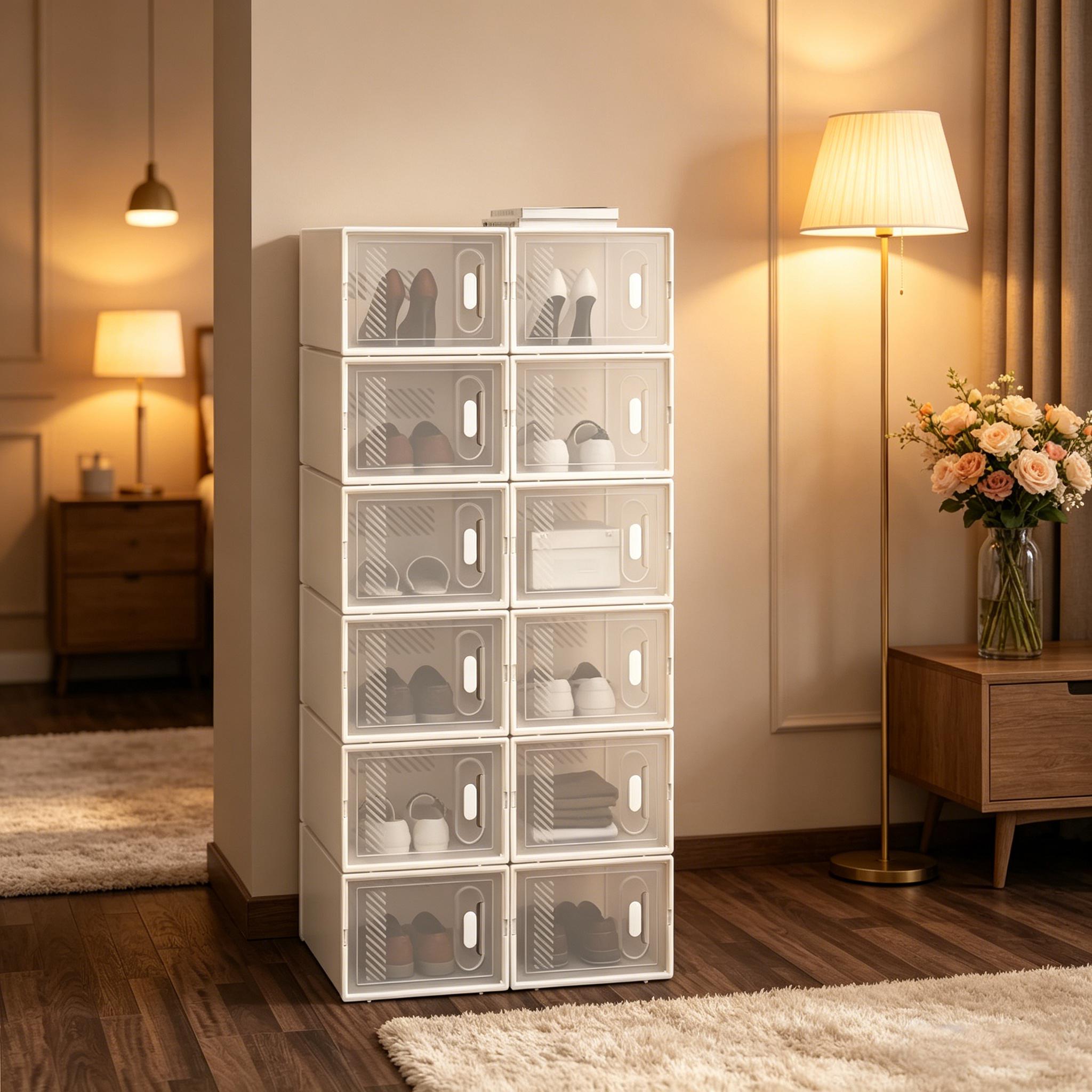 Elegantes Modulares Regal – Stapelbare Aufbewahrungsboxen Für Schuhe, Spielzeug, Kleidung Und Badartikel (set Mit 12 Einheiten)