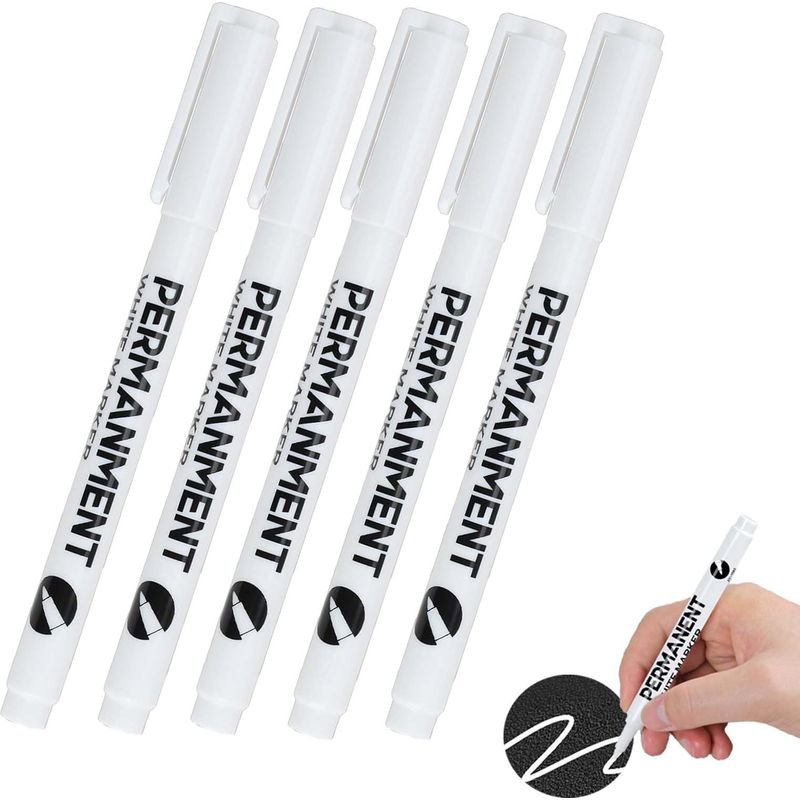 5 Stück Permanentmarker, Weiß, Wasserfest Und Schnelltrocknend, Für Holz, Stein, Kunststoff, Leder, Glas, Metall, Leinwand Und Keramik