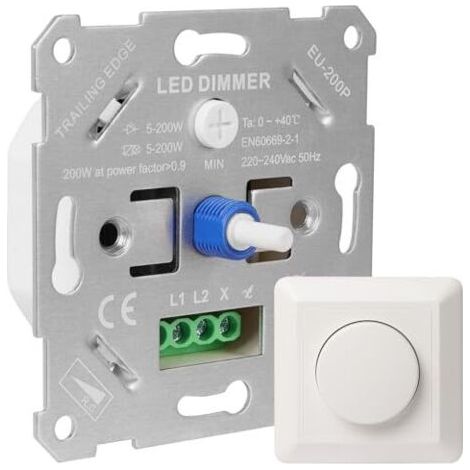 230v Led-dimmschalter, Kompatibel Mit 5-250w Led-/halogenlampen, Einbauversion, Mit Weißer Abdeckplatte Und Ohne Befestigungsmaterial.