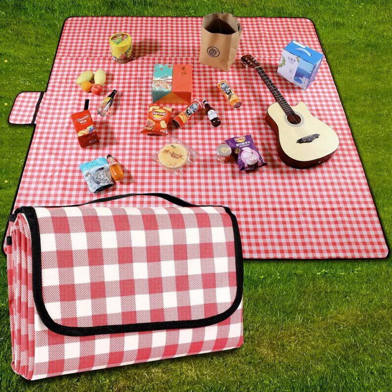 Wasserdichte Picknickdecke/strandmatte 200 X 200 Cm, Leichte Und Waschbare Karierte Picknickdecke Mit Griff, Geeignet Zum Wandern, Reisen, Camping, Für Outdoor-aktivitäten Und Parkbesuche
