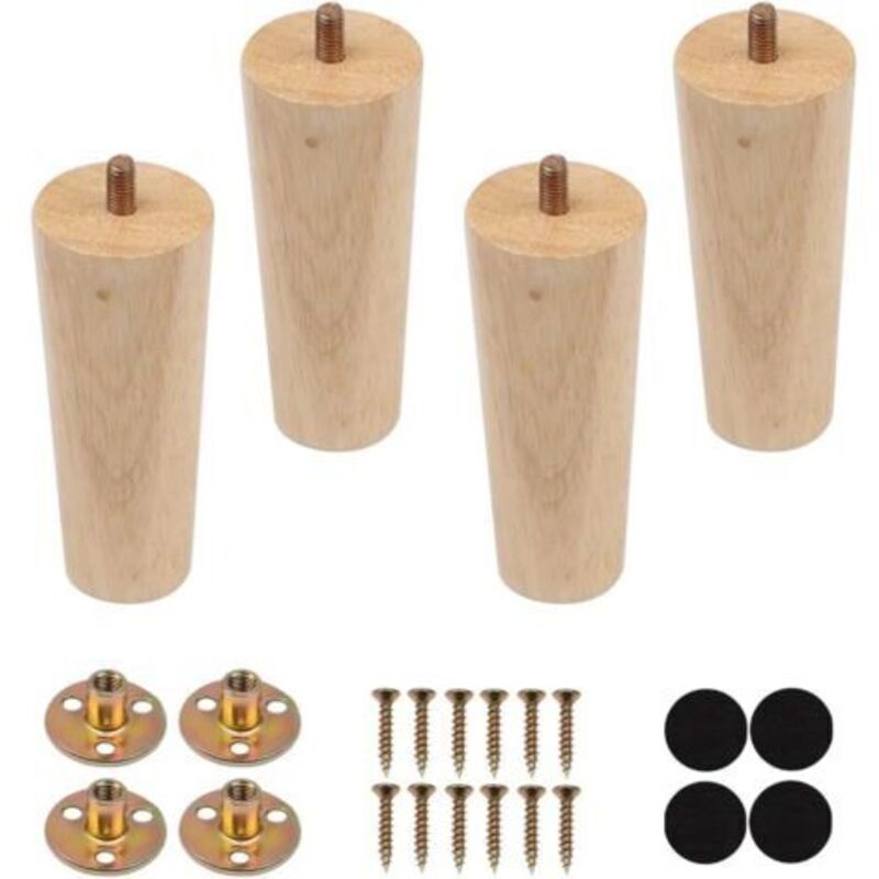 4 Stück Massivholz-möbelbeine, 12 Cm Lange Holz-sofabeine, Ersatz-möbelbeine Aus Holz, Konische Möbelbeine Mit M8-schraubbefestigungsplatte, Rutschfeste Pads Für Esstische, Schrankmöbel