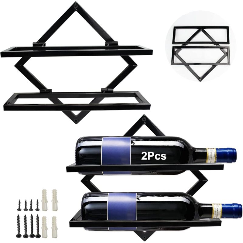 Wandmontiertes Weinregal Aus Metall, Faltbarer Hänge-weinregal-organizer Für 2 Flaschen Alkohol, Wand-weinregal Für Küche, Bar Oder Weinkeller