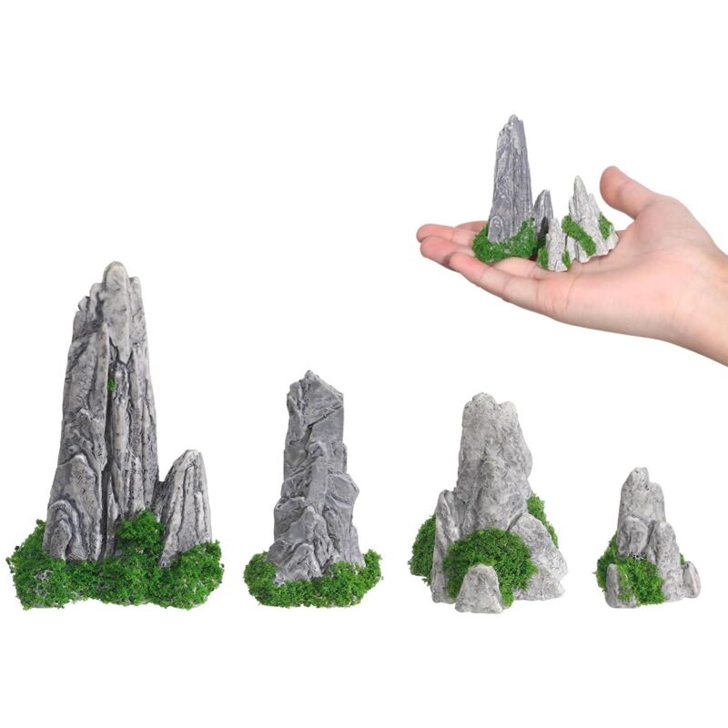 4 Mini-bonsai-berge, Miniatur-gartendekoration, Aquarium-dekor Aus Harz, Gartenornament, Aquarium-bergsteine, Puppenhauszubehör, Sandtisch (4, Groß)