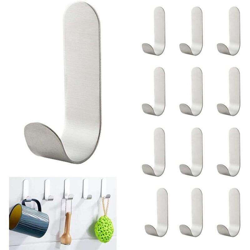 12 Selbstklebende Wandhaken, Handtuchhaken Aus Edelstahl Für Bad, Kein Bohren Erforderlich, Wasserfester, Selbstklebender Handtuchhalter Für Bad, Küche, Wohnzimmer Und Büro