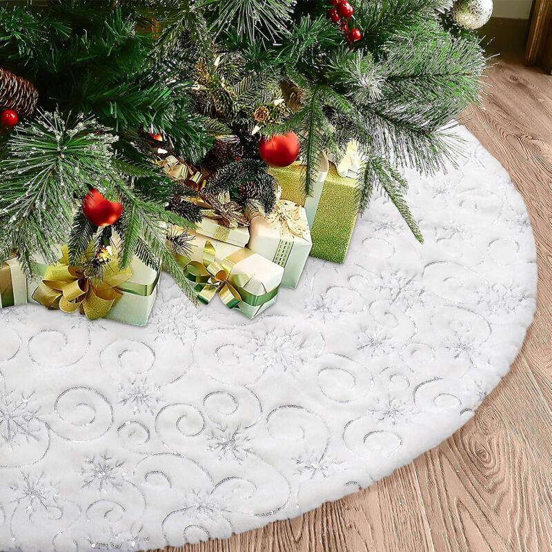 90 Cm Plüsch-weihnachtsbaumrock, Weihnachtsbaumschmuck, Pailletten, Silberne Schneeflocken, Weihnachtsmatte, Baumfußabdeckung, Decke