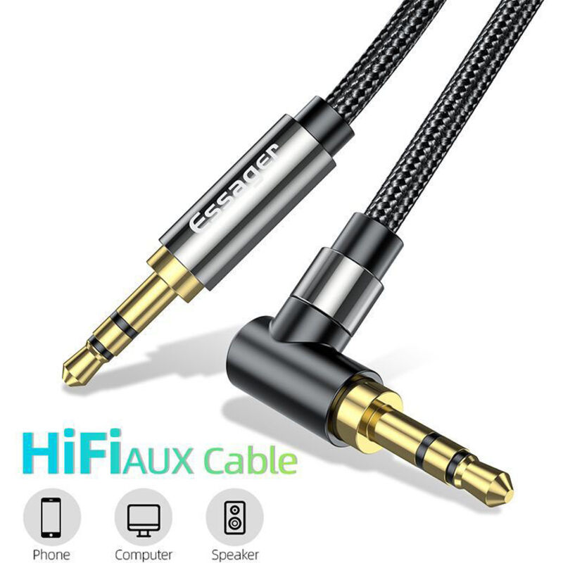 Smart Jack, Stereo-klinkenstecker-auf-klinkenstecker-audiokabel, 3,5-mm-klinkenstecker Auf Klinkenstecker, 90°-winkel, Geflochtenes Nylon-aux-kabel Für Autoradios, Lautsprecher, Tablets, Mp3-player, 1