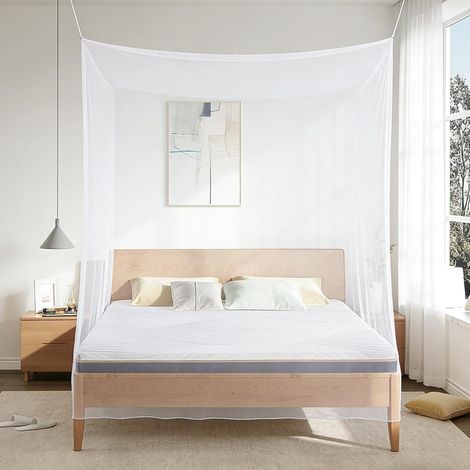 Moskitonetz Für Bett 200x200x220, Weißes Moskitonetz Für Doppelbett, Rechteckiges Moskitonetz Für Zuhause Und Reisen