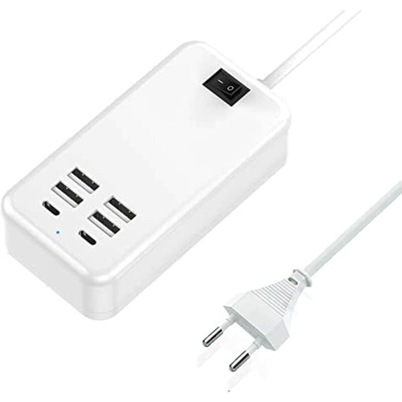 Usb-c, 6-port-usb-ladegerät, 2 Usb-c-anschlüsse + 4 Usb-a-anschlüsse, Multi-usb-ladegerät, Kompatibel Mit Verschiedenen Geräten Wie Iphone/samsung/tablet