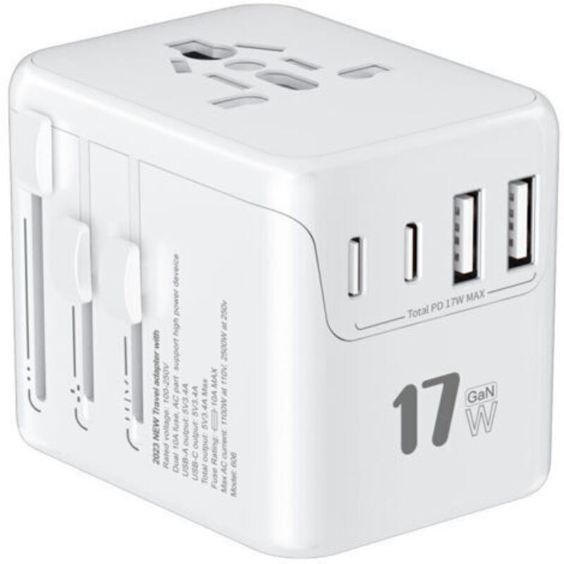 Universal-reiseadapter, 17-w-pd-universalstecker Mit 2 Usb- Und 2 Typ-c-anschlüssen, Frankreich Nach Usa, Großbritannien, Deutschland, Australien, China Und Japan